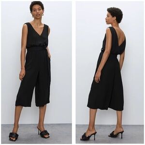 Aritzia Babaton Maxmillian Jumpsuit Black Cropped Wide Leg Size Small